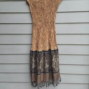 Pashmina Black Gold Brown with Metallic thread and Kantha stitching 21" x 74"